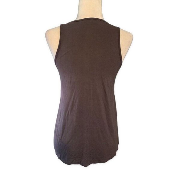 Olivaceous Womens Solid Dark Chocolate Brown Vegan Faux Suede Tank Top Small - Picture 2 of 4